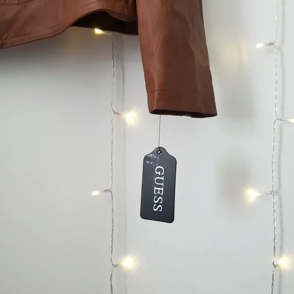 NWT Guess Women's Faux Leather Moto Jacket in Cognac Brown Size XL - Picture 7 of 9